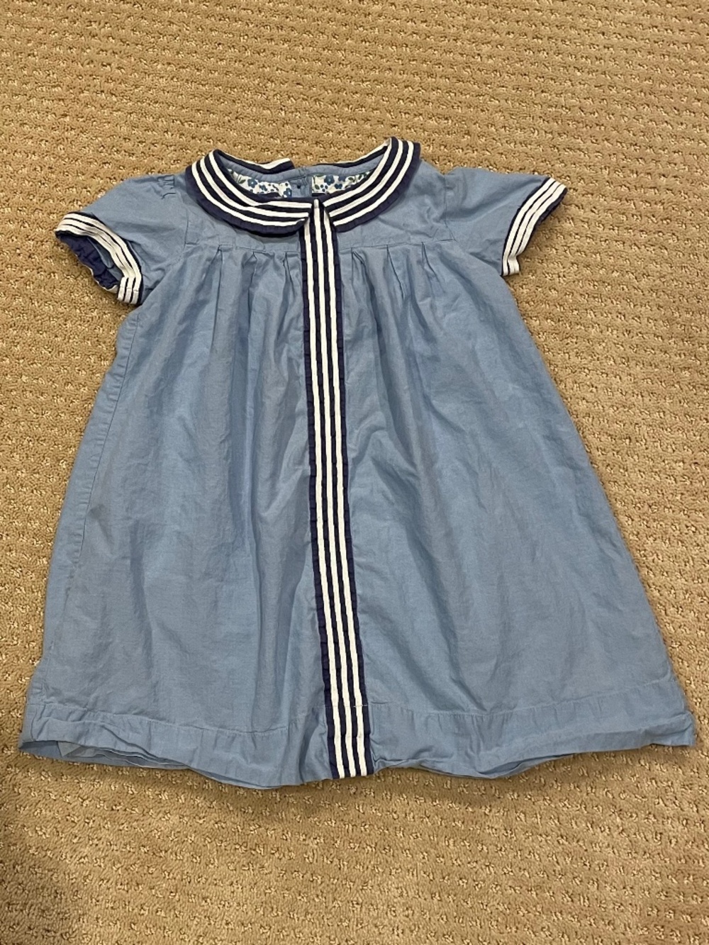 Mini Boden Chambray Blue Sailor Collar Dress Floral Trim 5-6Y